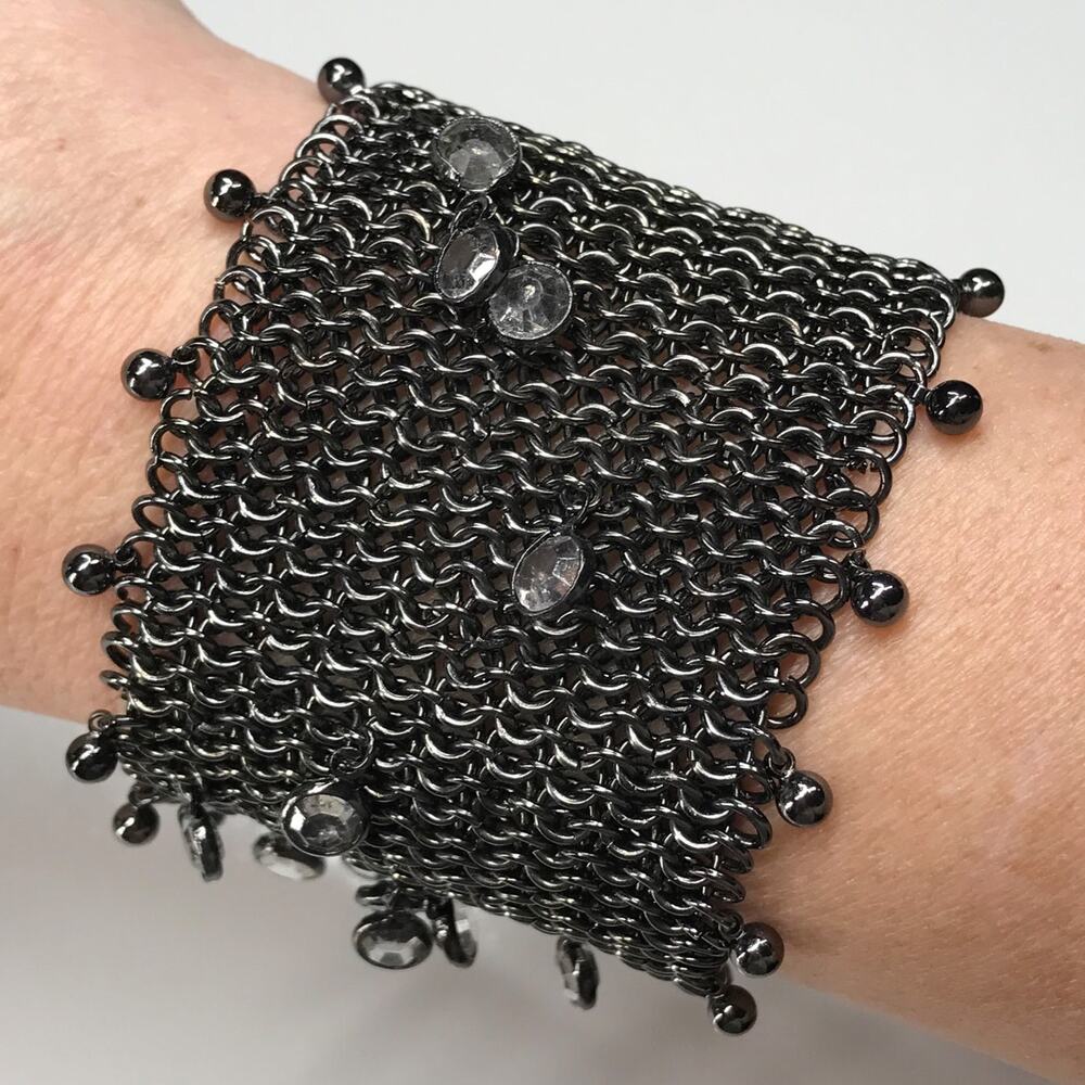 ABS by Allen Schwartz Chainmail Mesh Woven Chain Bracelet Bezel Set Rhinestones